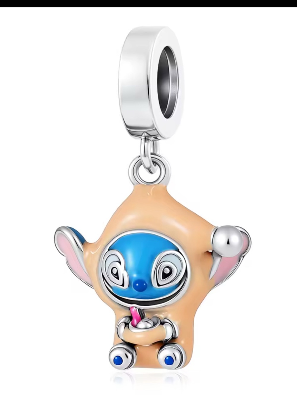 Silver Charm Pendant with Blue & Cream Cute Character